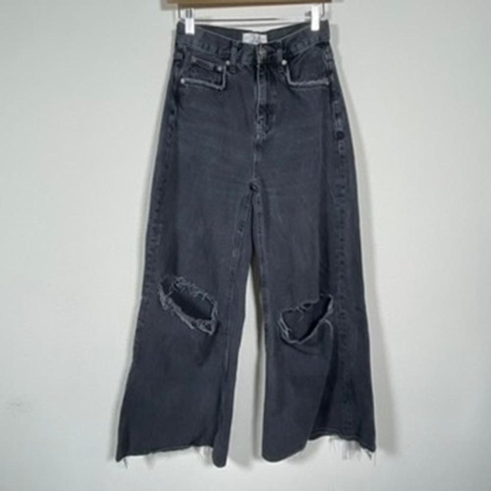 We the Free Wide Leg Jeans Women‎ 24 Black Street Grunge Boho Distressed